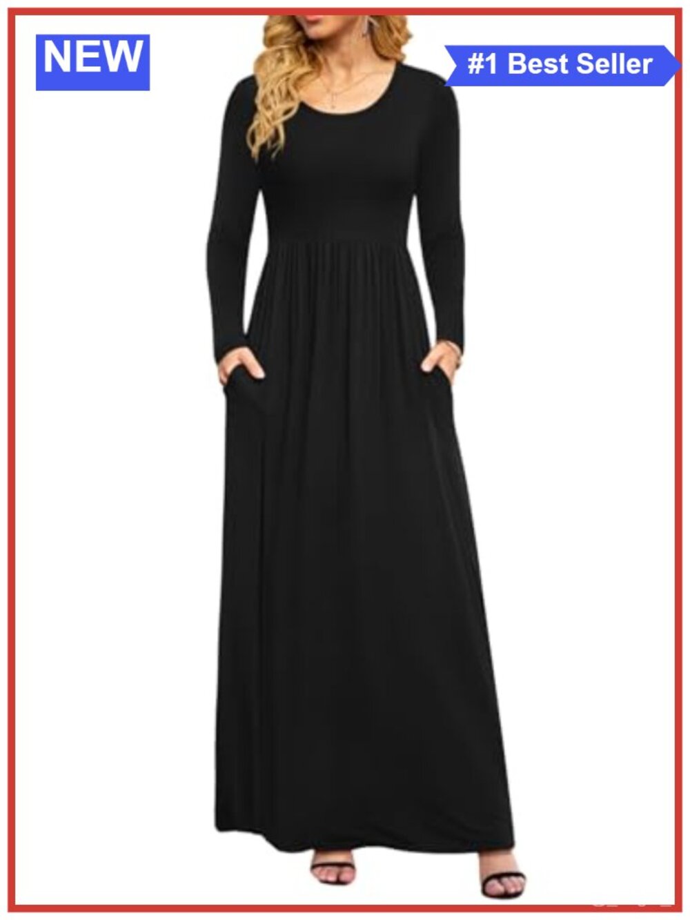 Womens Casual Long Sleeve Maxi Dress Empire Waist with Pockets